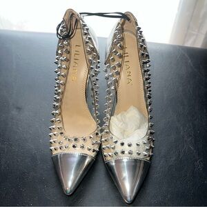 Liliana Metallic Silver Studded Heels